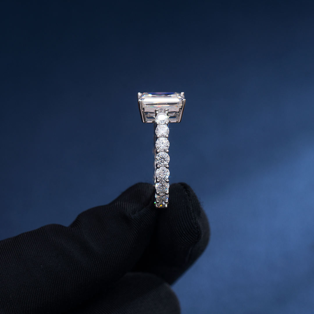 MW Iconic VVS Moissanite 925 Sterling Silver Solitaire Emerald Cut Diamond Eternity Band Ring Hip Hop MW_R1020
