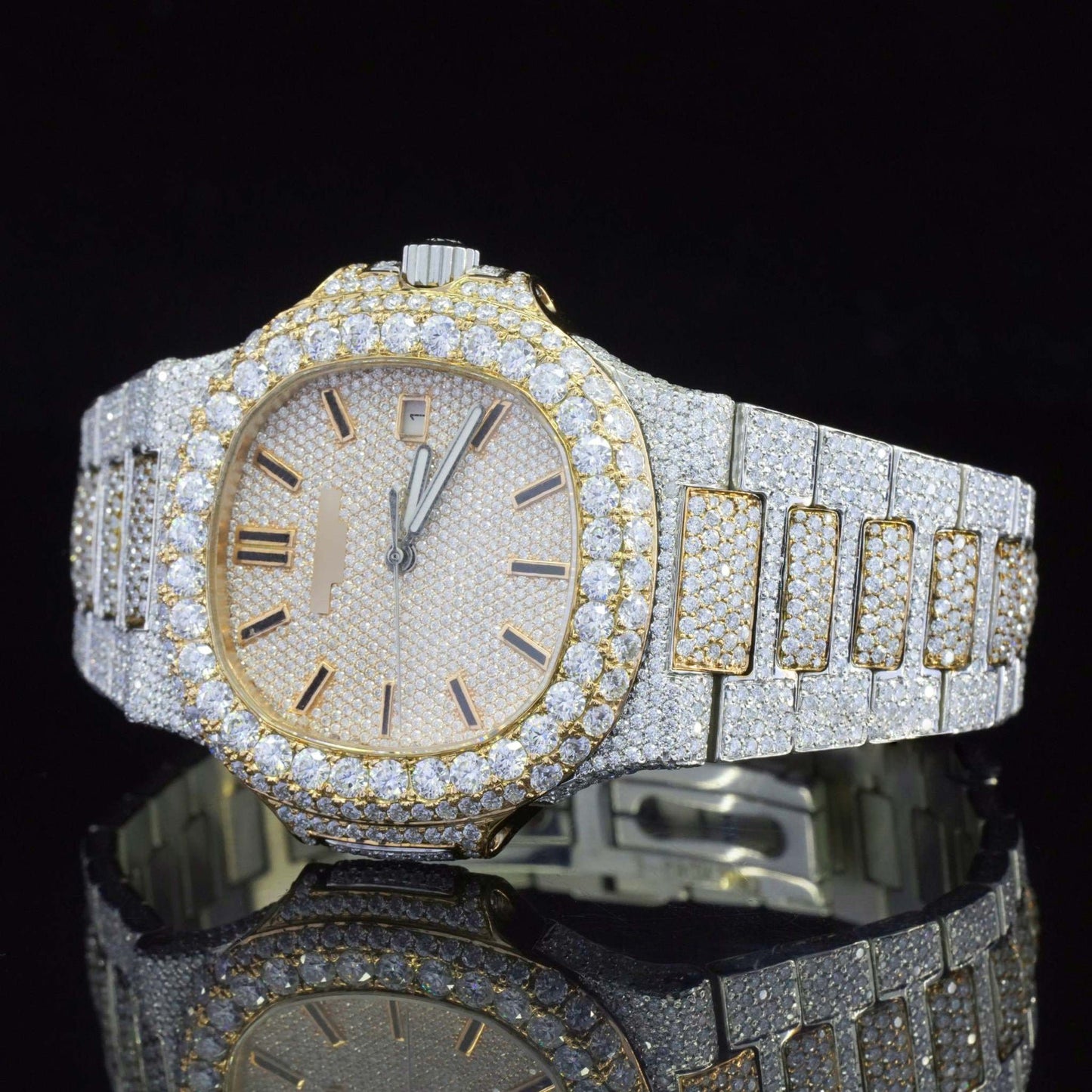 Fully Iced Out Moissanite Diamond Watch โ Luxury Birthday Gift for Men โ VVS Hip Hop Bling Bustdown Watch