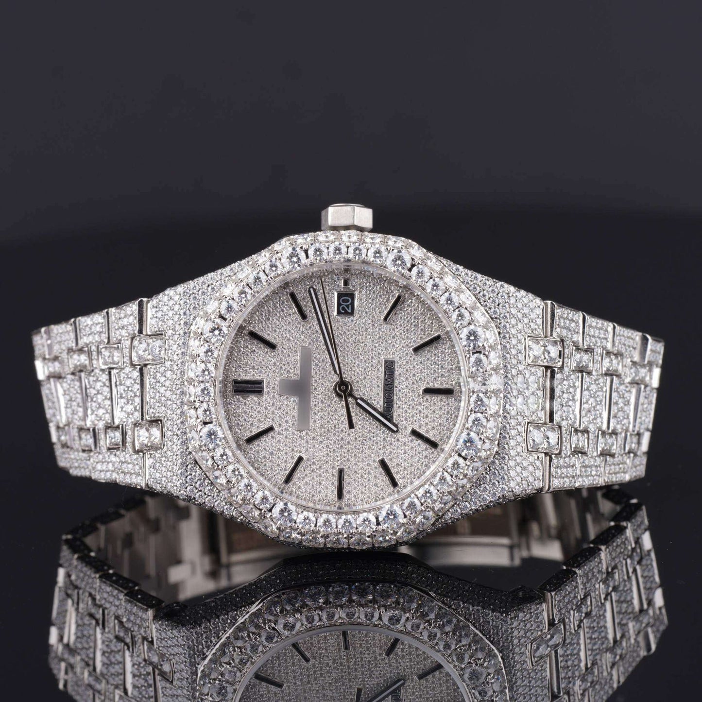 Classic Moissanite Diamond Iced Out Bust Down Watch โ Luxury VVS Automatic Bling Watch for Men with Timeless Design