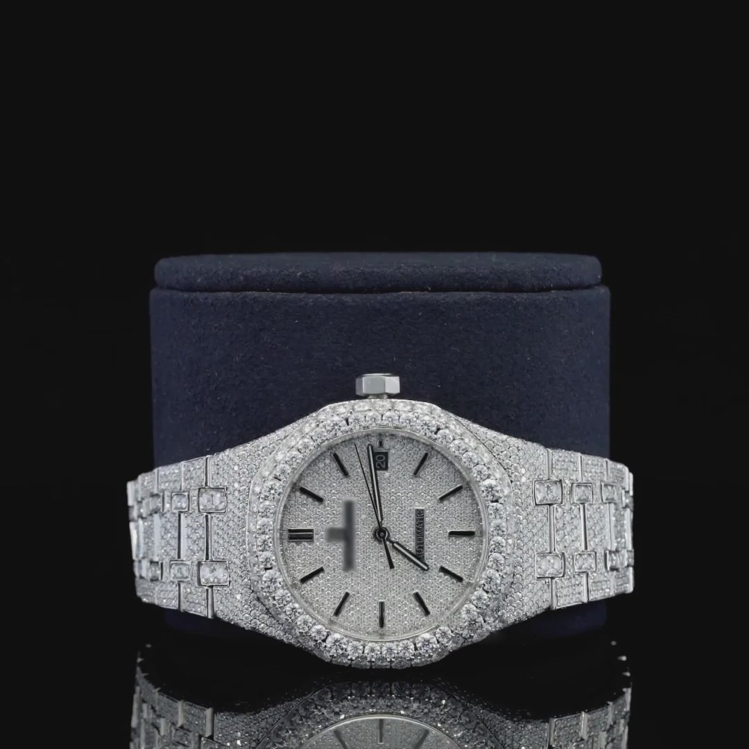 Classic Moissanite Diamond Iced Out Bust Down Watch โ Luxury VVS Automatic Bling Watch for Men with Timeless Design
