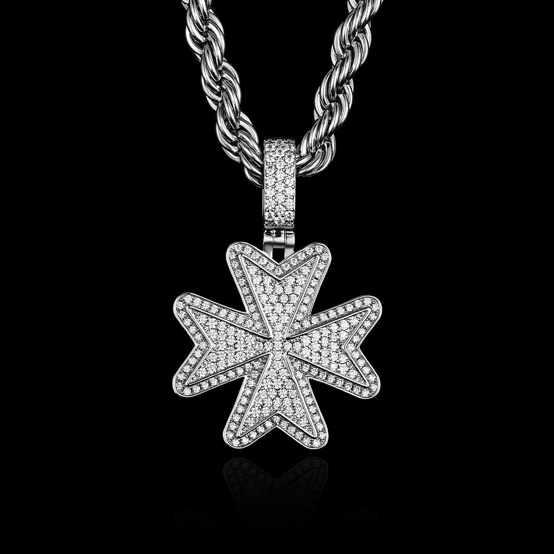 MW Beautiful VVS Moissanite 925 Sterling Maltese Cross Pendant Iced Out MW_P1008