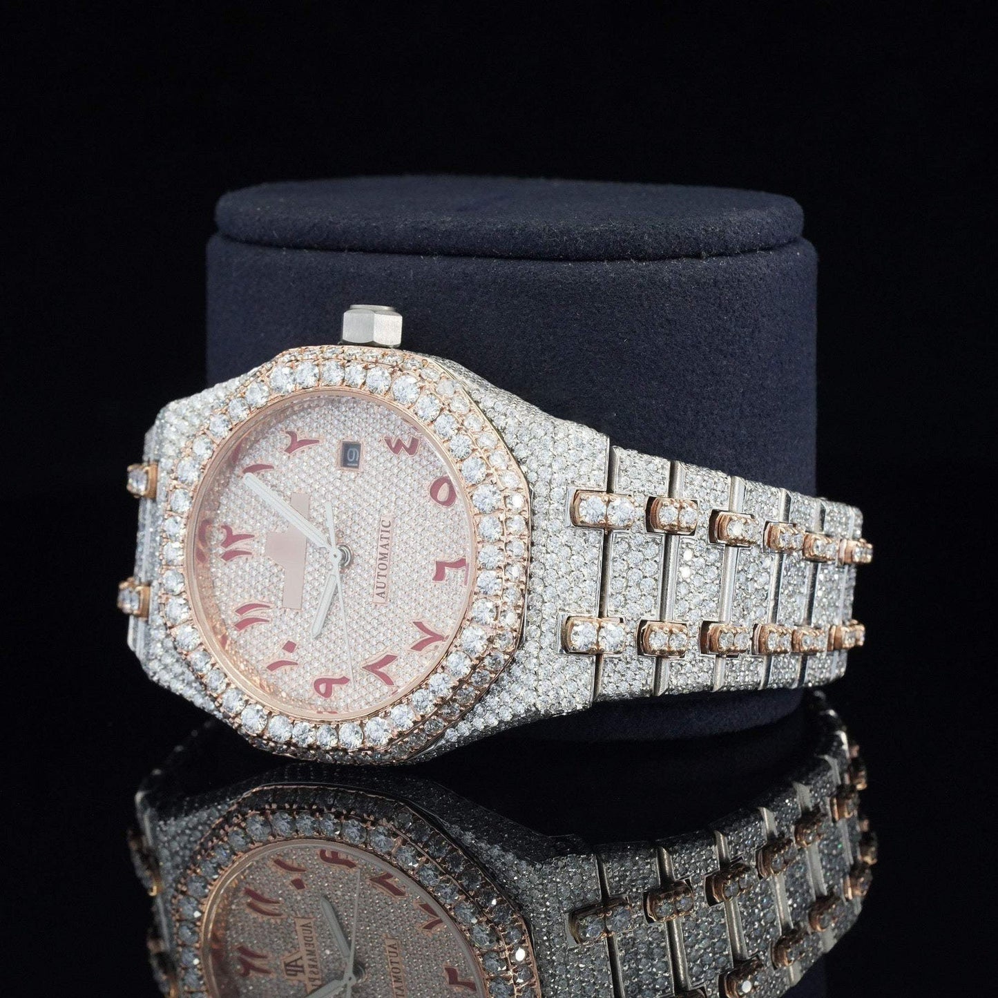Classic Fully Iced Out Moissanite Diamond Watch โ Two-Tone Luxury VVS Bust down Bling Watch with Automatic Movement