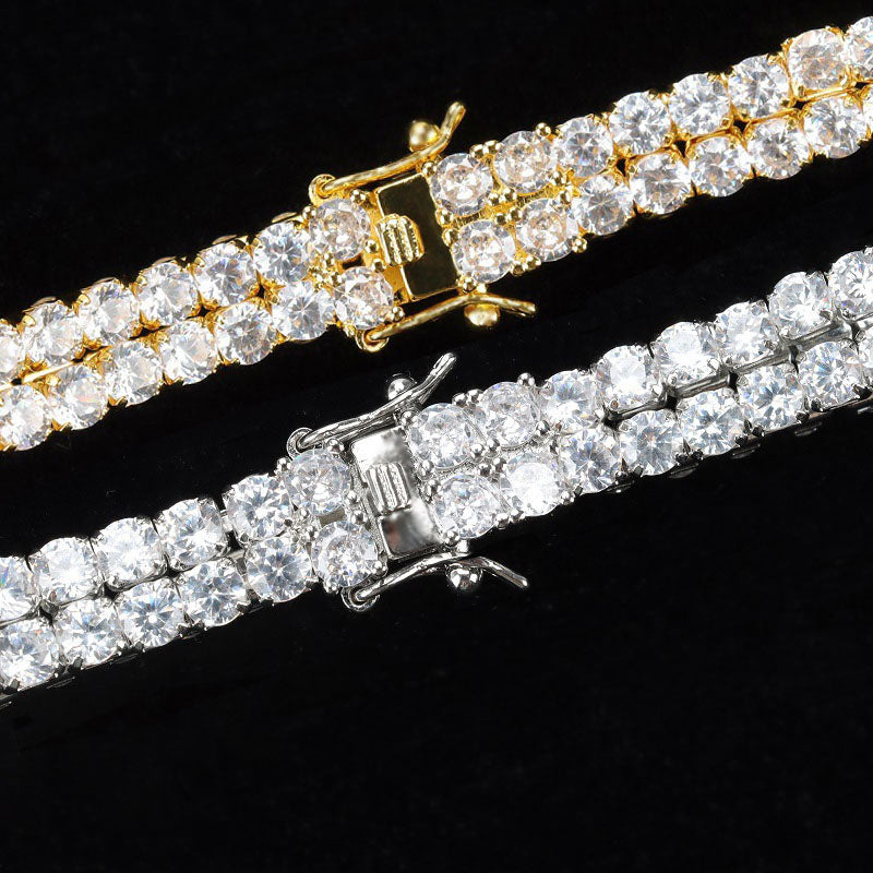 5mm Double Row Moissanite Tennis Bracelet in Yellow Gold Finish – VVS Diamond-Look Luxury Unisex Jewelry