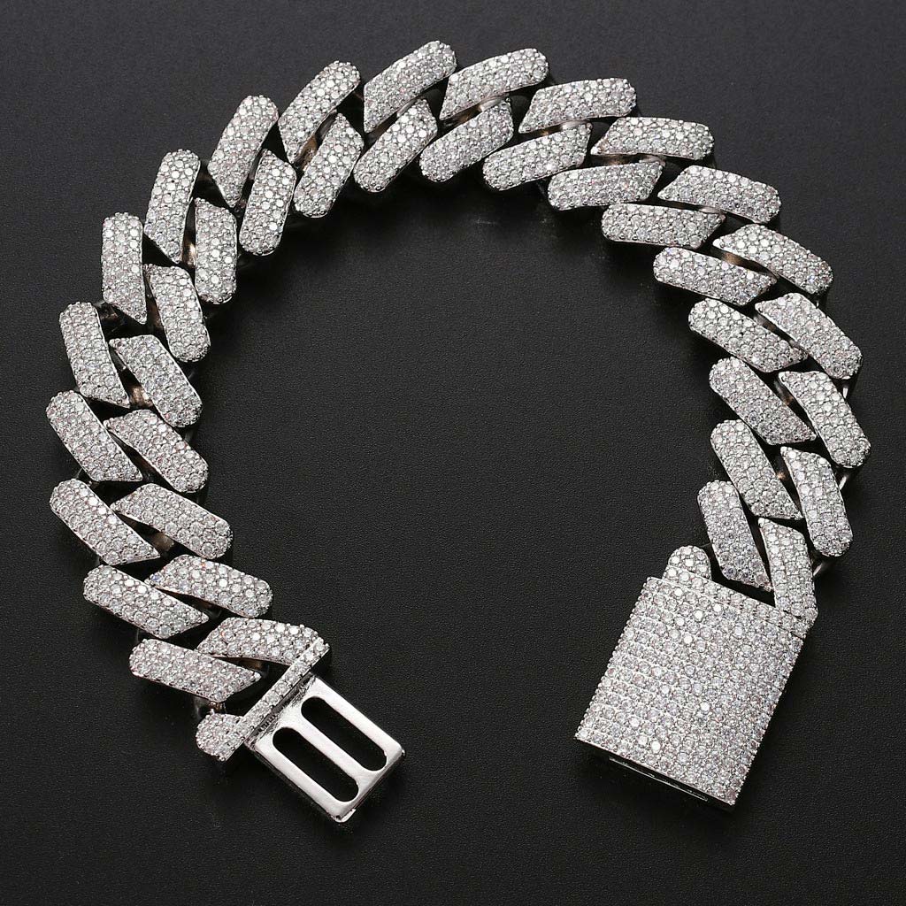 10MM "Moissanite Handset Cuban Link Bracelet in White Gold – Iced Out VVS Diamond-Look with Secure Box Clasp"