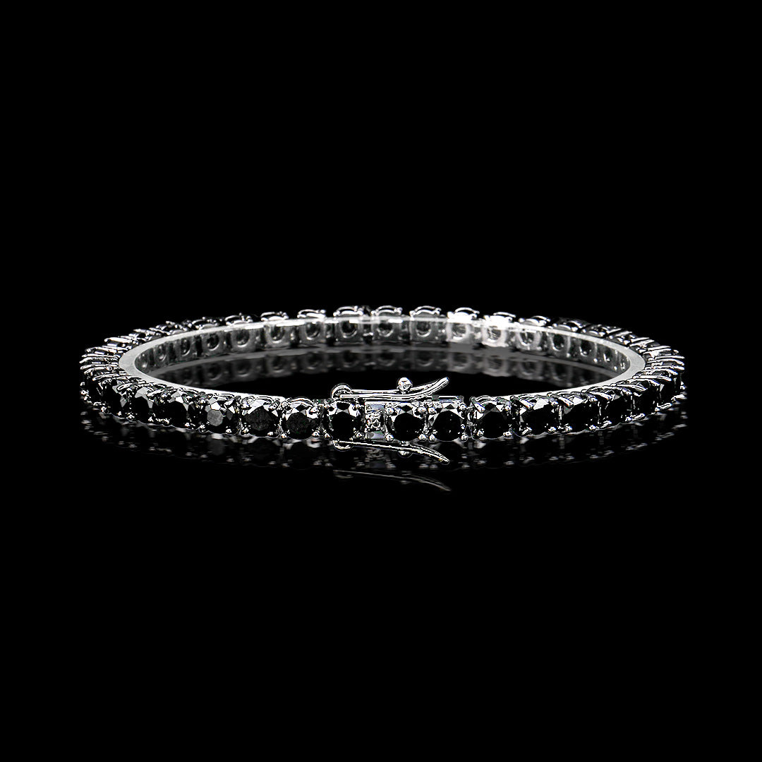 "5mm Moissanite Black Stones Tennis Bracelet in Black Gold – Iced Out VVS Diamond-Look Unisex Luxury Jewelry"