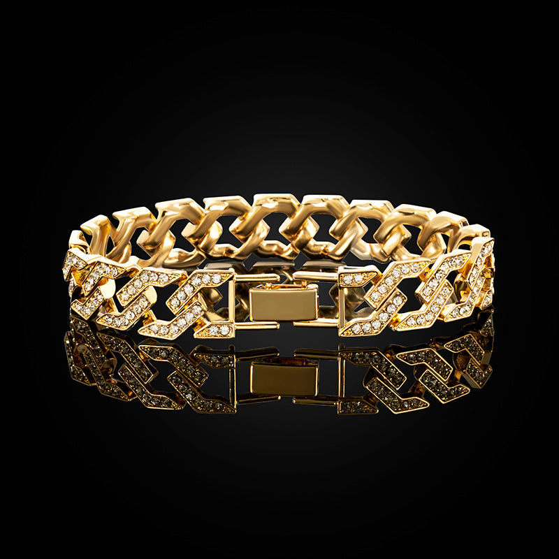 "14mm Moissanite Iced Cuban Link Bracelet in Gold – VVS Diamond-Look Hip Hop Jewelry for Men & Women"