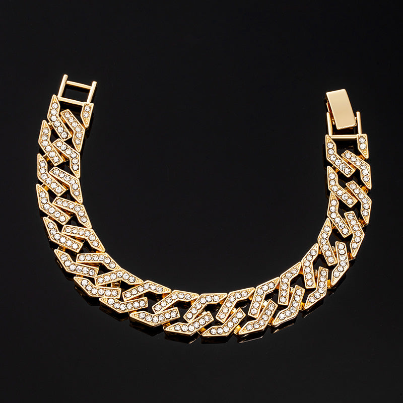 "14mm Moissanite Iced Cuban Link Bracelet in Gold – VVS Diamond-Look Hip Hop Jewelry for Men & Women"