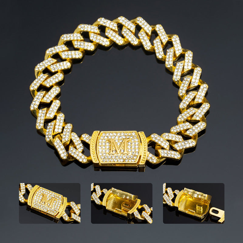 10MM"Moissanite Letter Iced Prong Cuban Link Bracelet in Gold – Custom VVS Diamond-Look Hip Hop Jewelry for Men & Women"