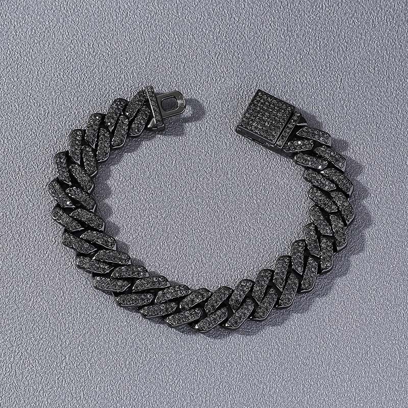 14mm Moissanite Iced Out Miami Cuban Link Bracelet in Black Gold – VVS Diamond-Look Hip Hop Jewelry for Men & Women