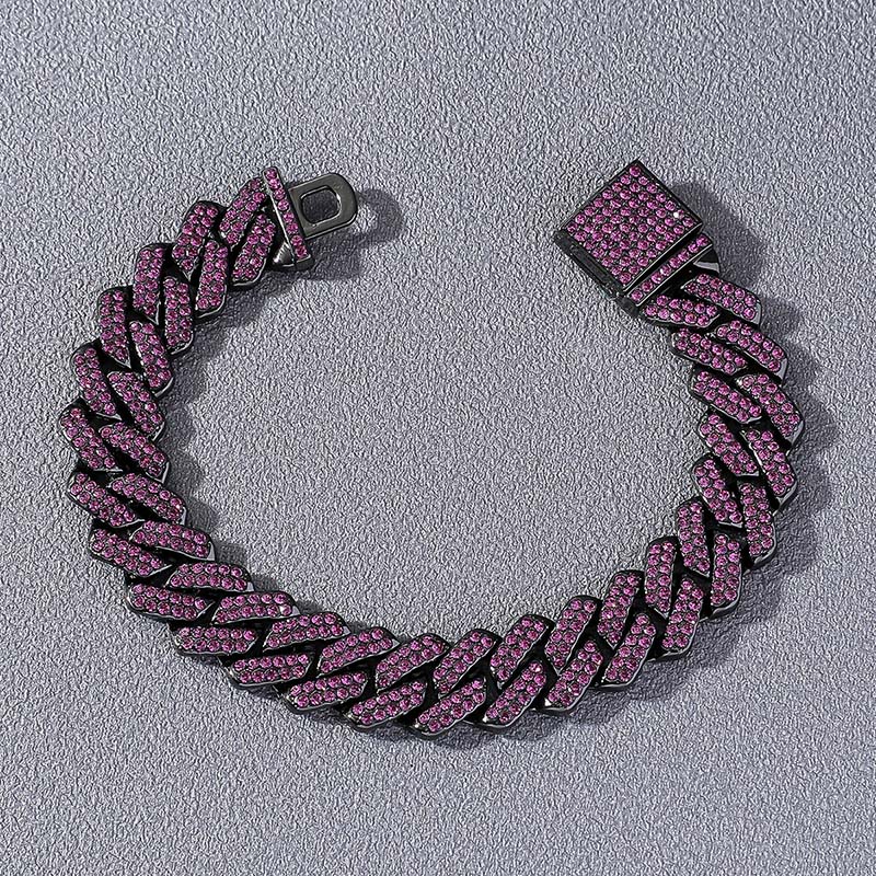 14mm Moissanite Iced Out Miami Cuban Link Bracelet in Black Gold – VVS Diamond-Look Hip Hop Jewelry for Men & Women