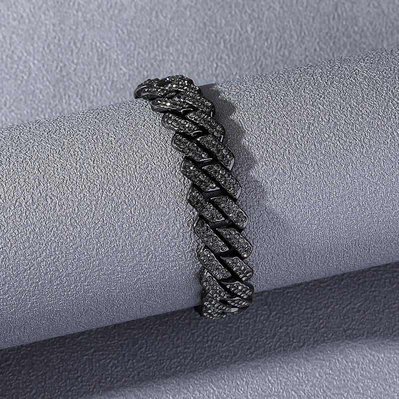 14mm Moissanite Iced Out Miami Cuban Link Bracelet in Black Gold – VVS Diamond-Look Hip Hop Jewelry for Men & Women