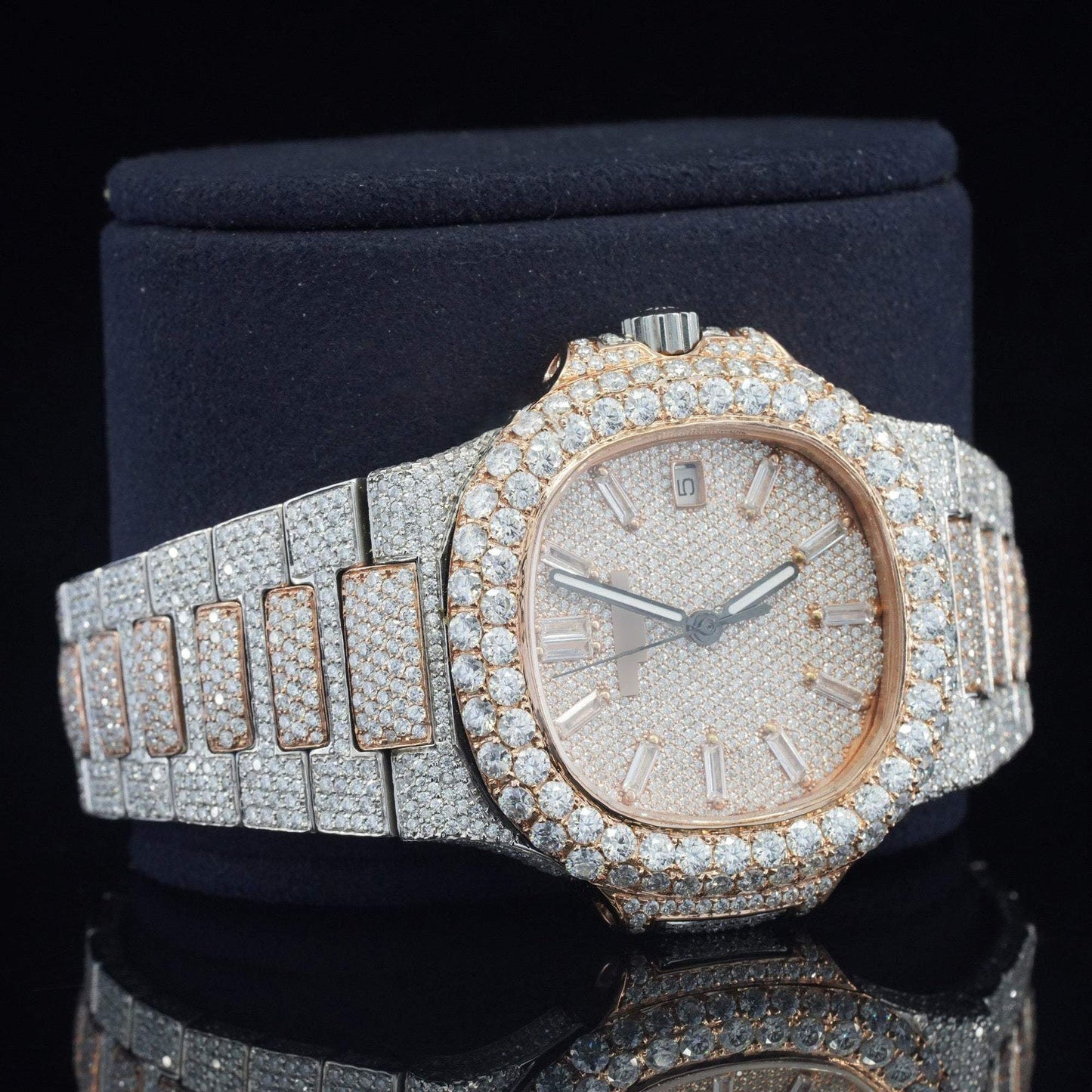 Classic Iced Out Automatic Watch โ Luxury VVS Moissanite Bust down Bling Watch with Sapphire Crystal Glass for Men