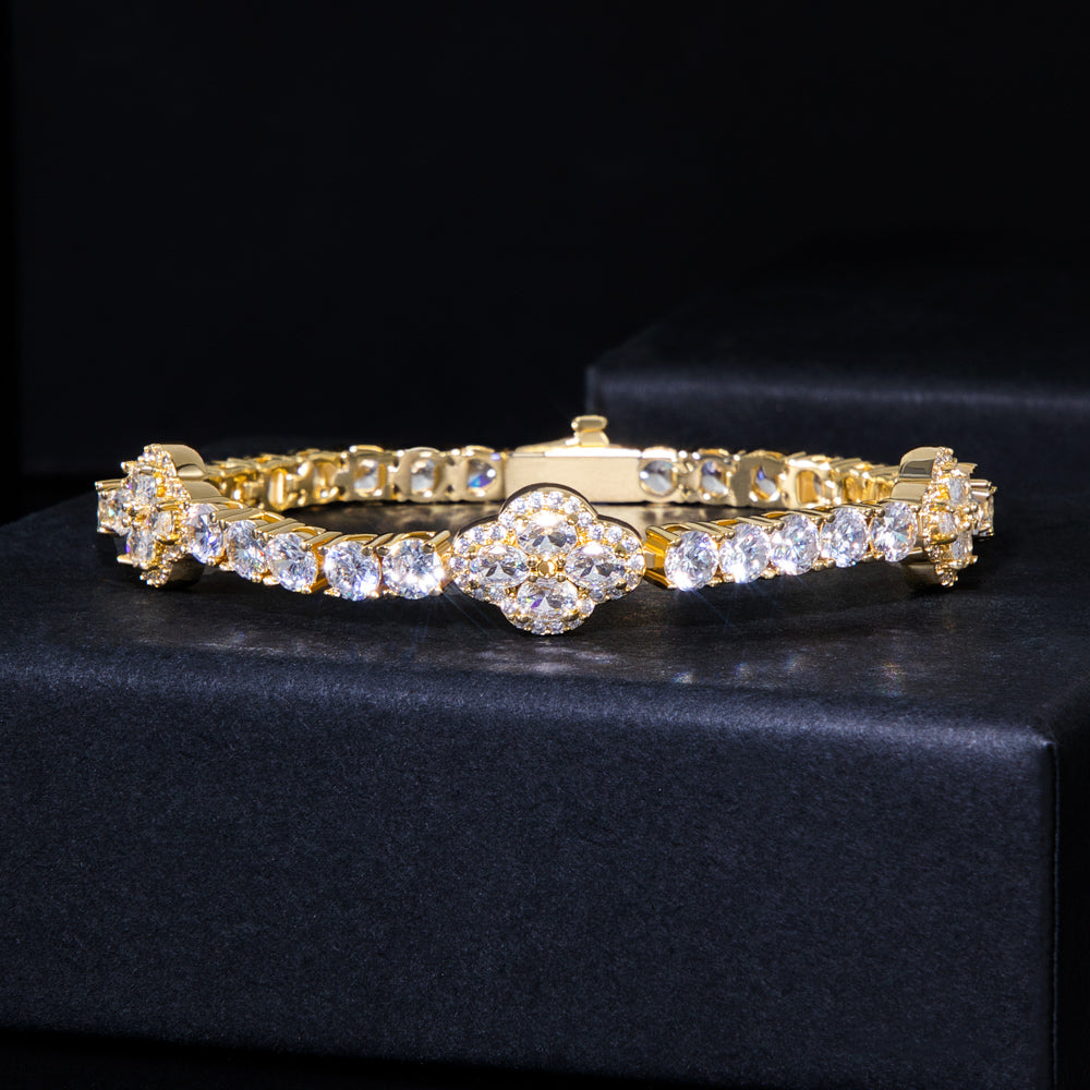 5"Moissanite Iced Out Oval Cut Flower Tennis Bracelet – VVS Diamond-Look Luxury Jewelry for Women in Yellow, Rose & White Gold"
