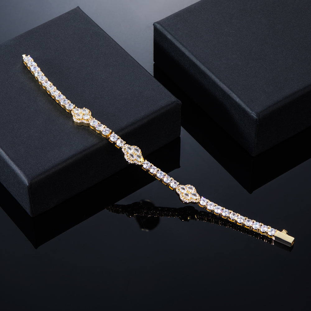 5"Moissanite Iced Out Oval Cut Flower Tennis Bracelet – VVS Diamond-Look Luxury Jewelry for Women in Yellow, Rose & White Gold"