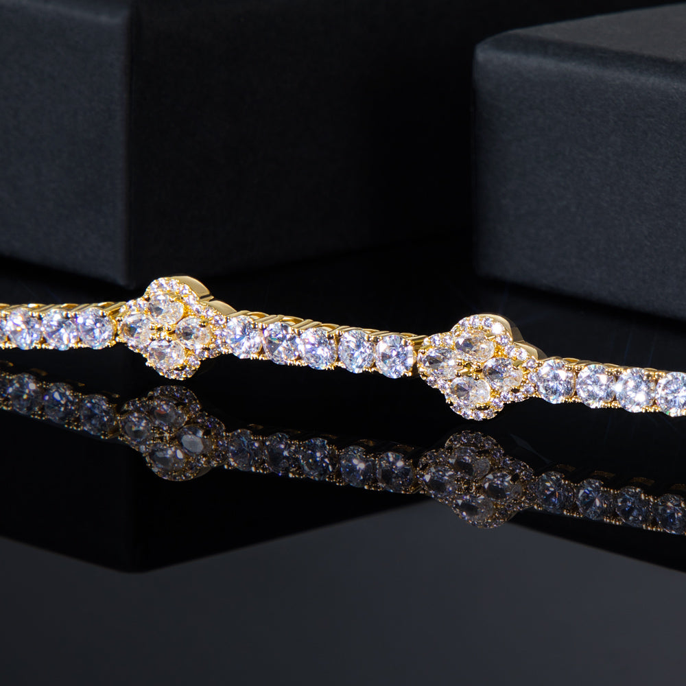 5"Moissanite Iced Out Oval Cut Flower Tennis Bracelet – VVS Diamond-Look Luxury Jewelry for Women in Yellow, Rose & White Gold"