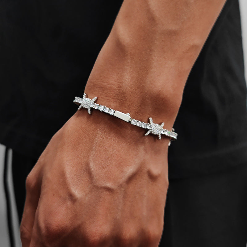 5mm"Moissanite Iced Out Thorns Tennis Bracelet – VVS Diamond-Look Edgy Luxury Jewelry for Men & Women in White, Yellow & Rose Gold"