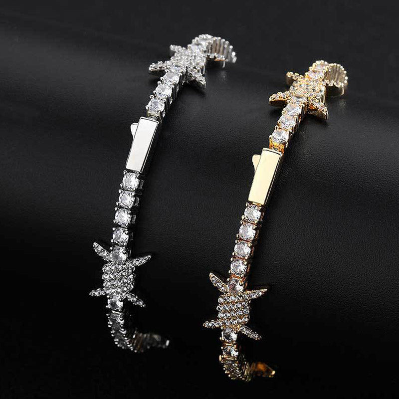 5mm"Moissanite Iced Out Thorns Tennis Bracelet – VVS Diamond-Look Edgy Luxury Jewelry for Men & Women in White, Yellow & Rose Gold"