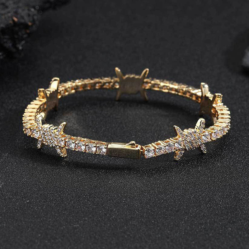 5mm"Moissanite Iced Out Thorns Tennis Bracelet – VVS Diamond-Look Edgy Luxury Jewelry for Men & Women in White, Yellow & Rose Gold"
