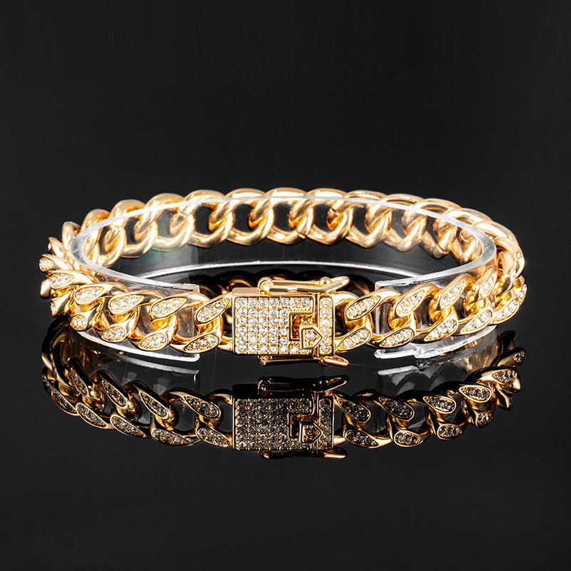 "10mm Moissanite Tear Drop Miami Cuban Link Bracelet in Gold – Iced Out VVS Diamond-Look Hip Hop Jewelry for Men & Women"