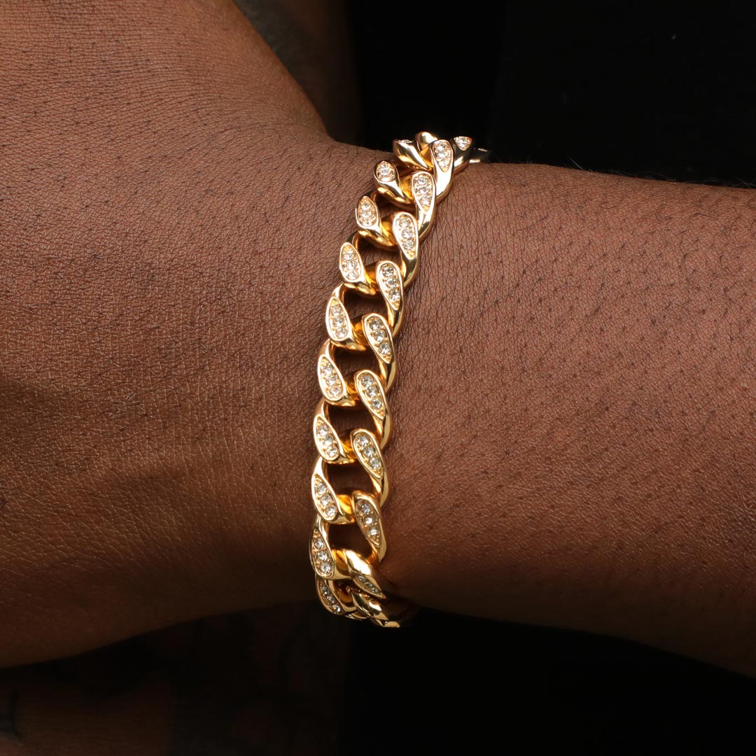 "10mm Moissanite Tear Drop Miami Cuban Link Bracelet in Gold – Iced Out VVS Diamond-Look Hip Hop Jewelry for Men & Women"