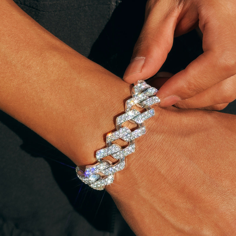 14mm Moissanite Iced Out Cuban Link Bracelet – VVS Diamond-Look Hip Hop Jewelry for Men & Women
