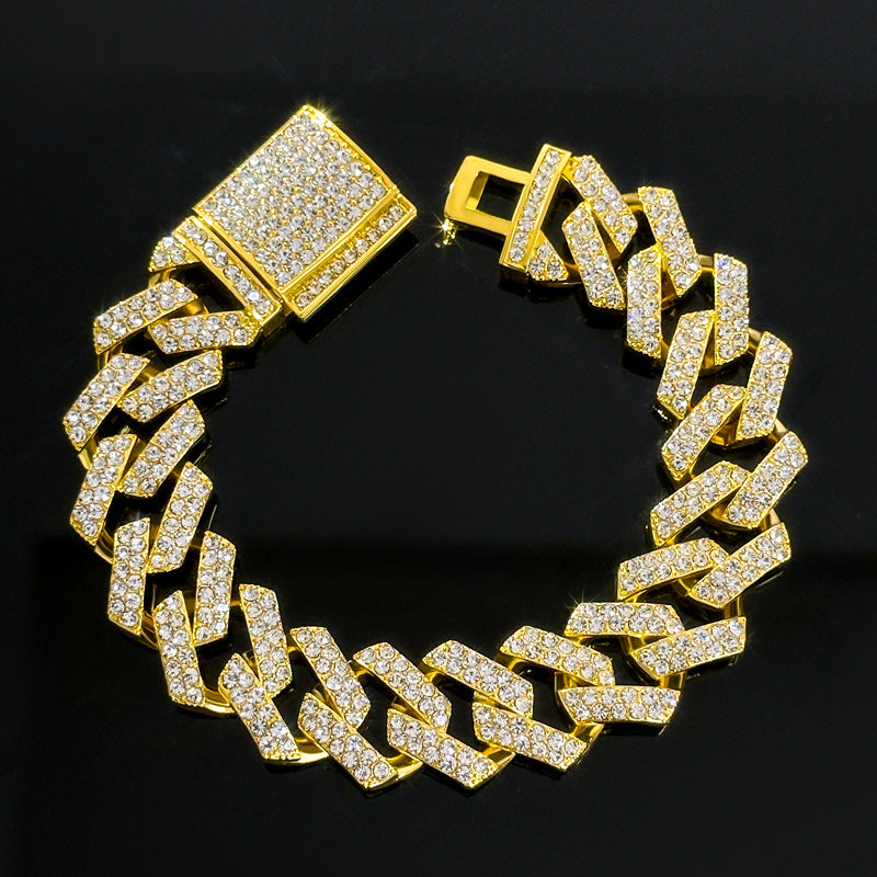 14mm Moissanite Iced Out Cuban Link Bracelet – VVS Diamond-Look Hip Hop Jewelry for Men & Women