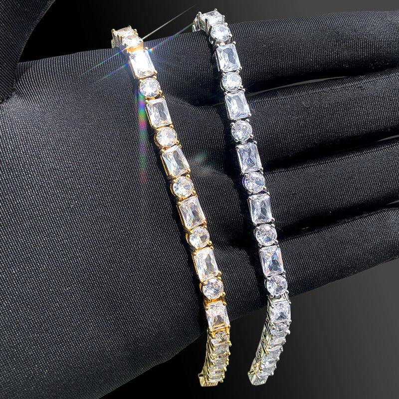 "5mm Moissanite Baguette & Round Stone Tennis Bracelet – Iced Out VVS Diamond-Look Unisex Luxury Jewelry" Ask ChatGPT