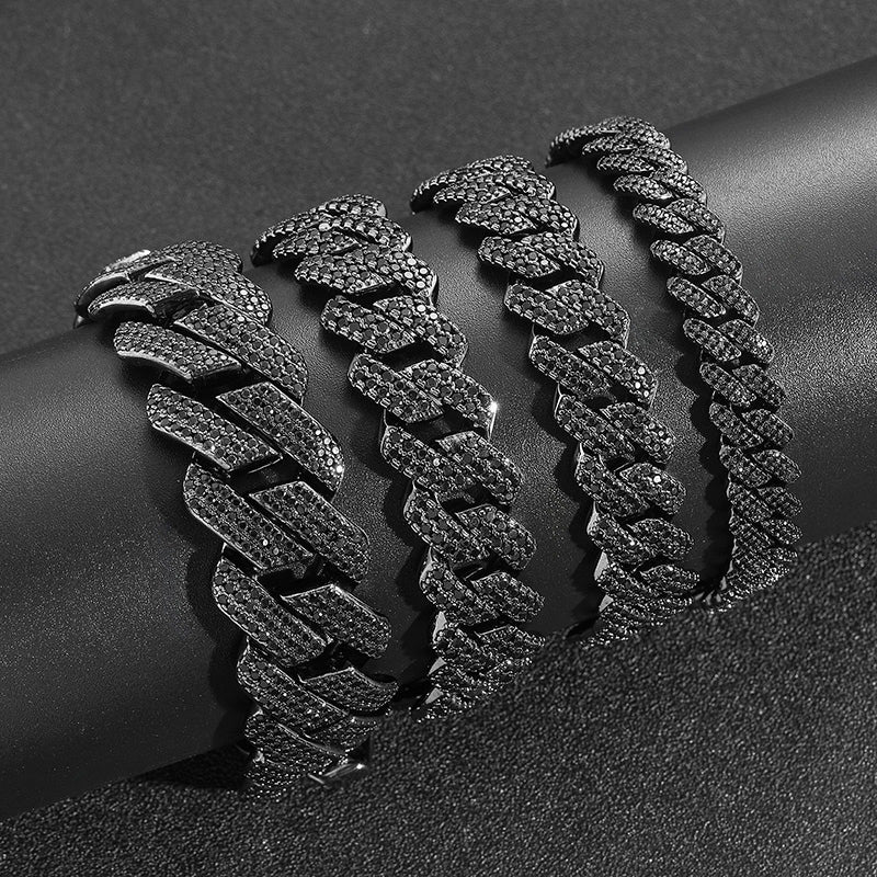10mm Moissanite Iced Out Miami Cuban Link Bracelet in Black Gold – VVS Diamond-Look Hip Hop Jewelry for Men & Women