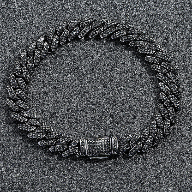 10mm Moissanite Iced Out Miami Cuban Link Bracelet in Black Gold – VVS Diamond-Look Hip Hop Jewelry for Men & Women