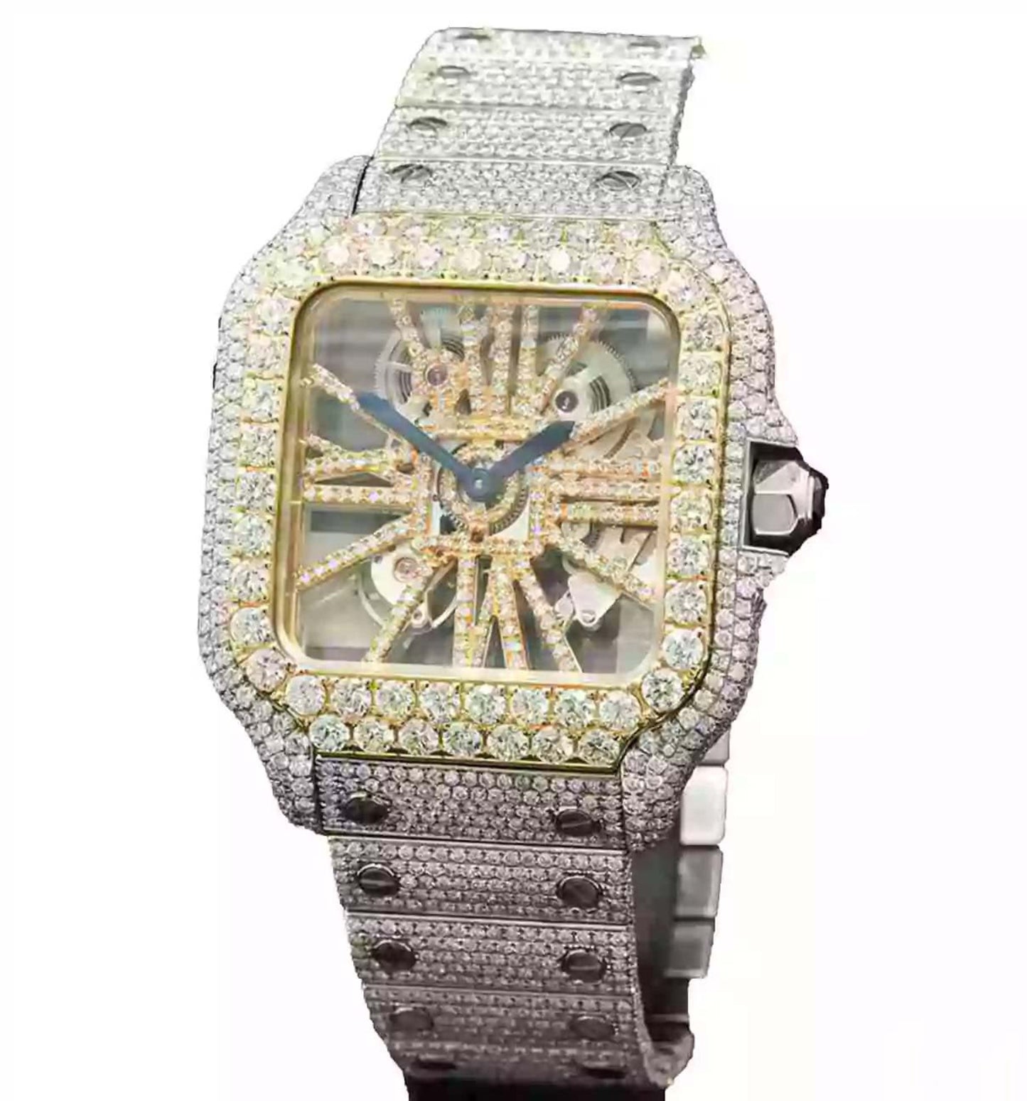 Elegant Automatic Movement Hip Hop Style Moissanite Diamond Skeleton Watch