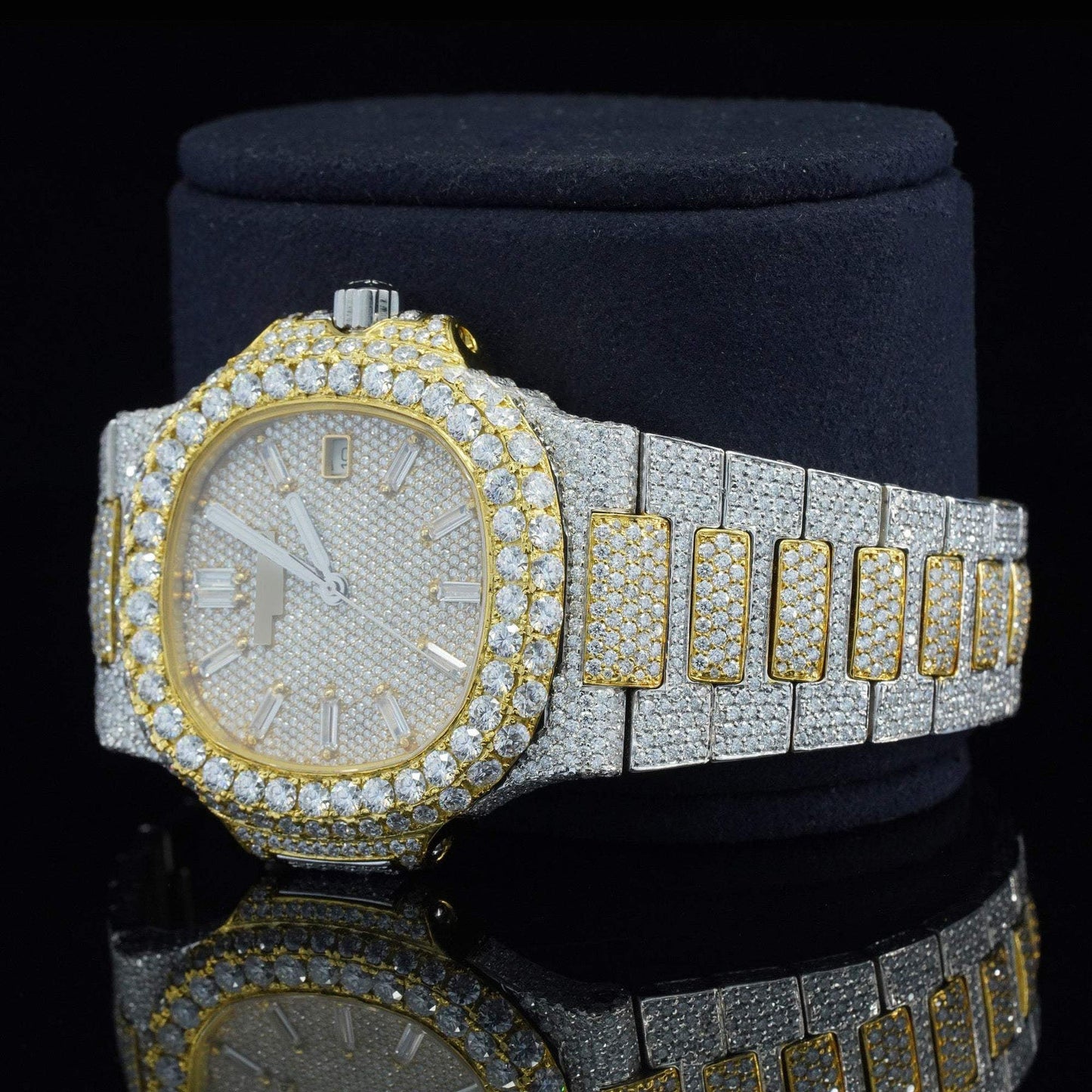 Classic Two-Tone Moissanite Diamond Watch – Luxury Fully Iced Out VVS Automatic Buss Down Bling Watch for Men