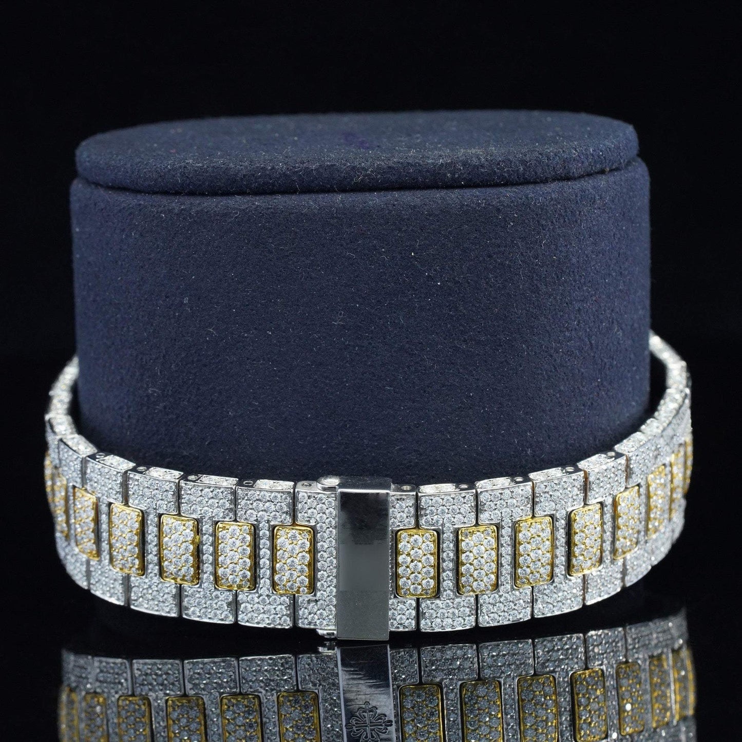 Classic Two-Tone Moissanite Diamond Watch โ Luxury Fully Iced Out VVS Automatic Buss Down Bling Watch for Men