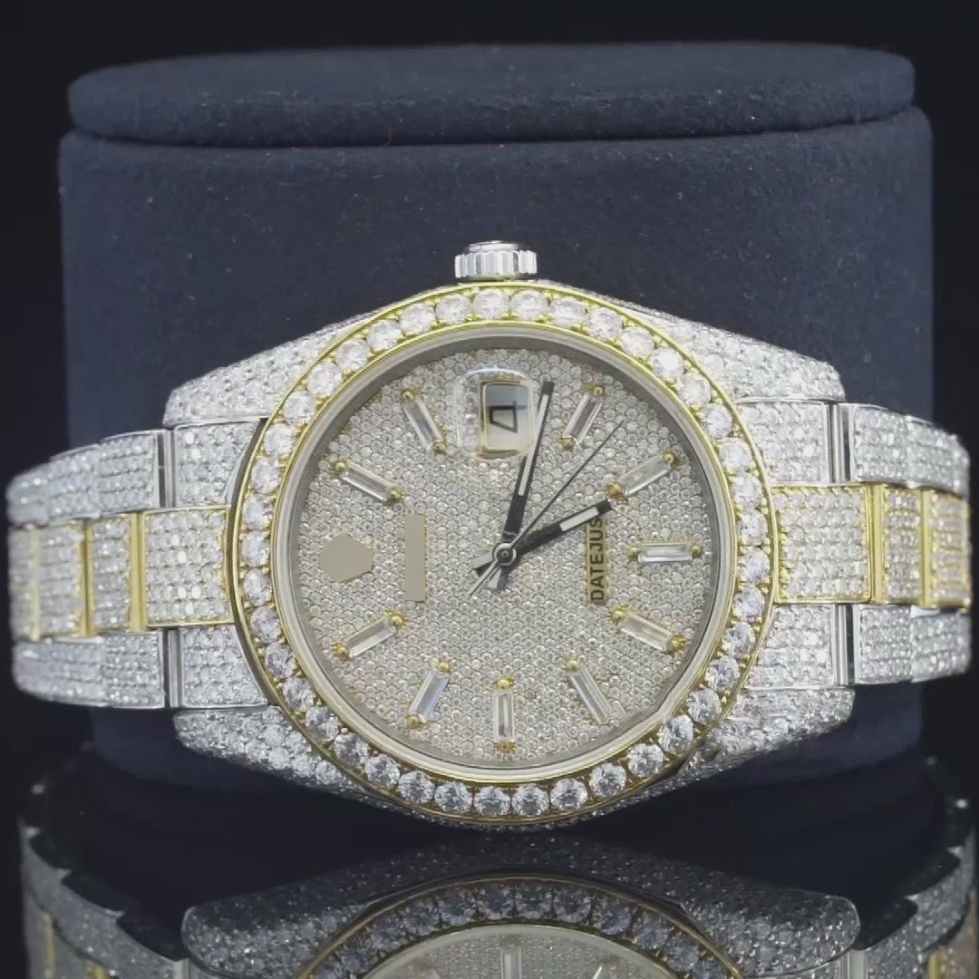 Fully Iced Out Hip Hop Two-Tone Moissanite Watch – Luxury Bling Timepiece for Men, Ultimate Shine & Statement Style