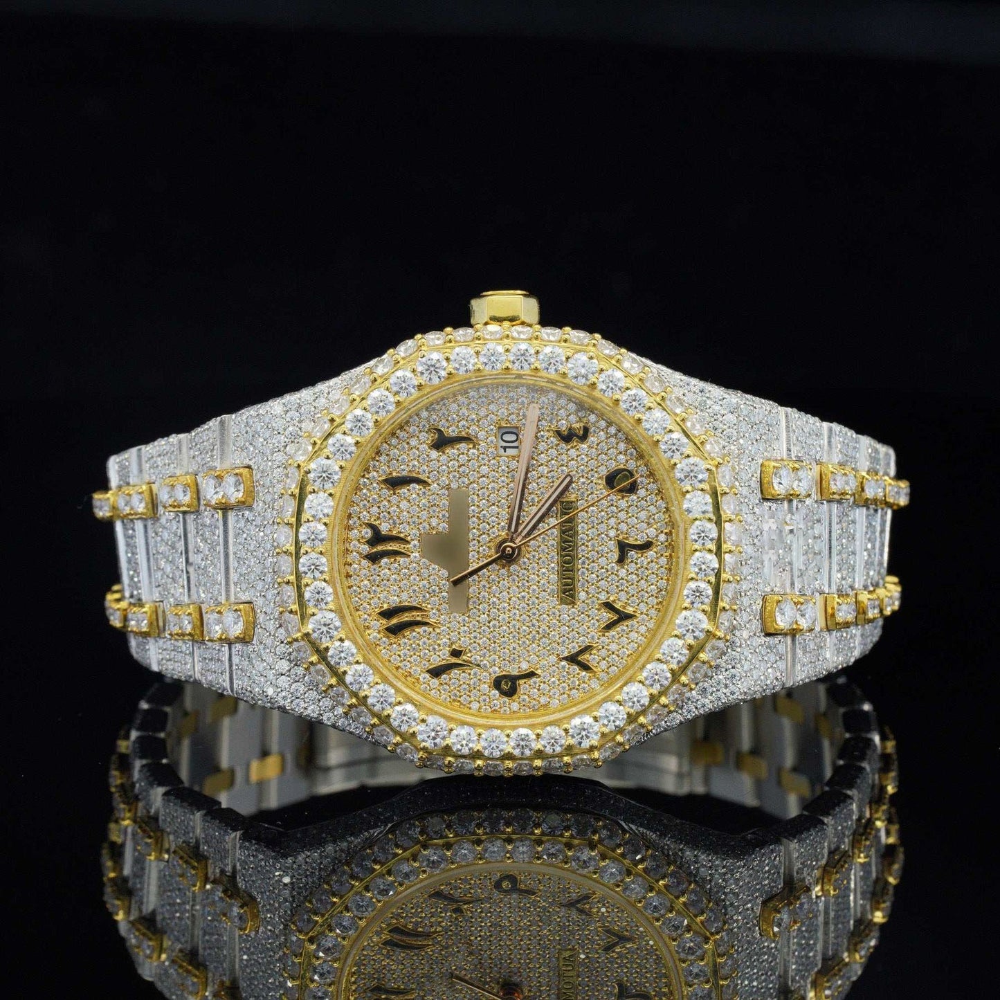 Luxury Moissanite Watch โ Iced-Out, Arabic Numerals, Automatic Movement, Premium Bling Timepiece for Men