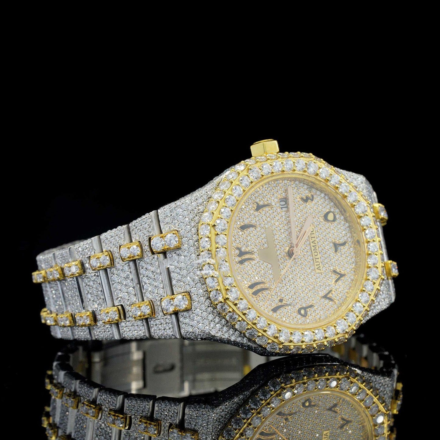 Luxury Moissanite Watch โ Iced-Out, Arabic Numerals, Automatic Movement, Premium Bling Timepiece for Men