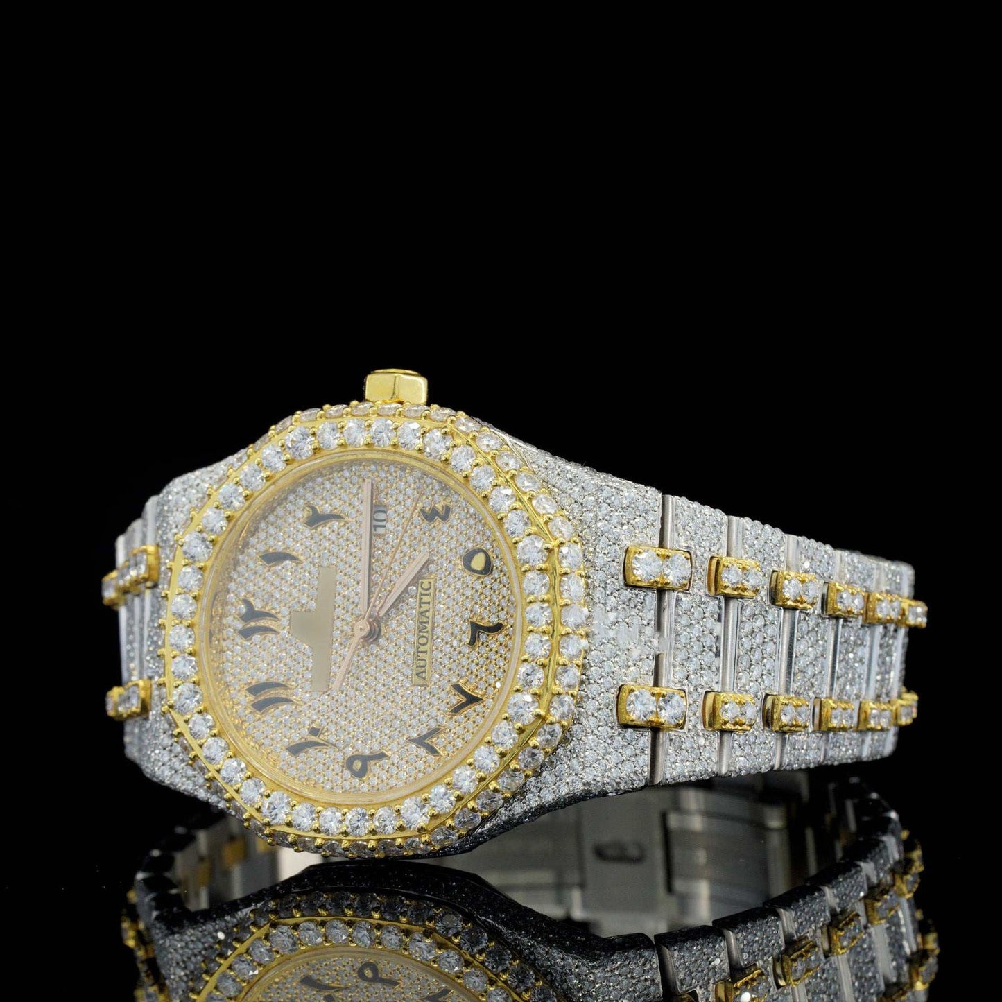 Luxury Moissanite Watch โ Iced-Out, Arabic Numerals, Automatic Movement, Premium Bling Timepiece for Men