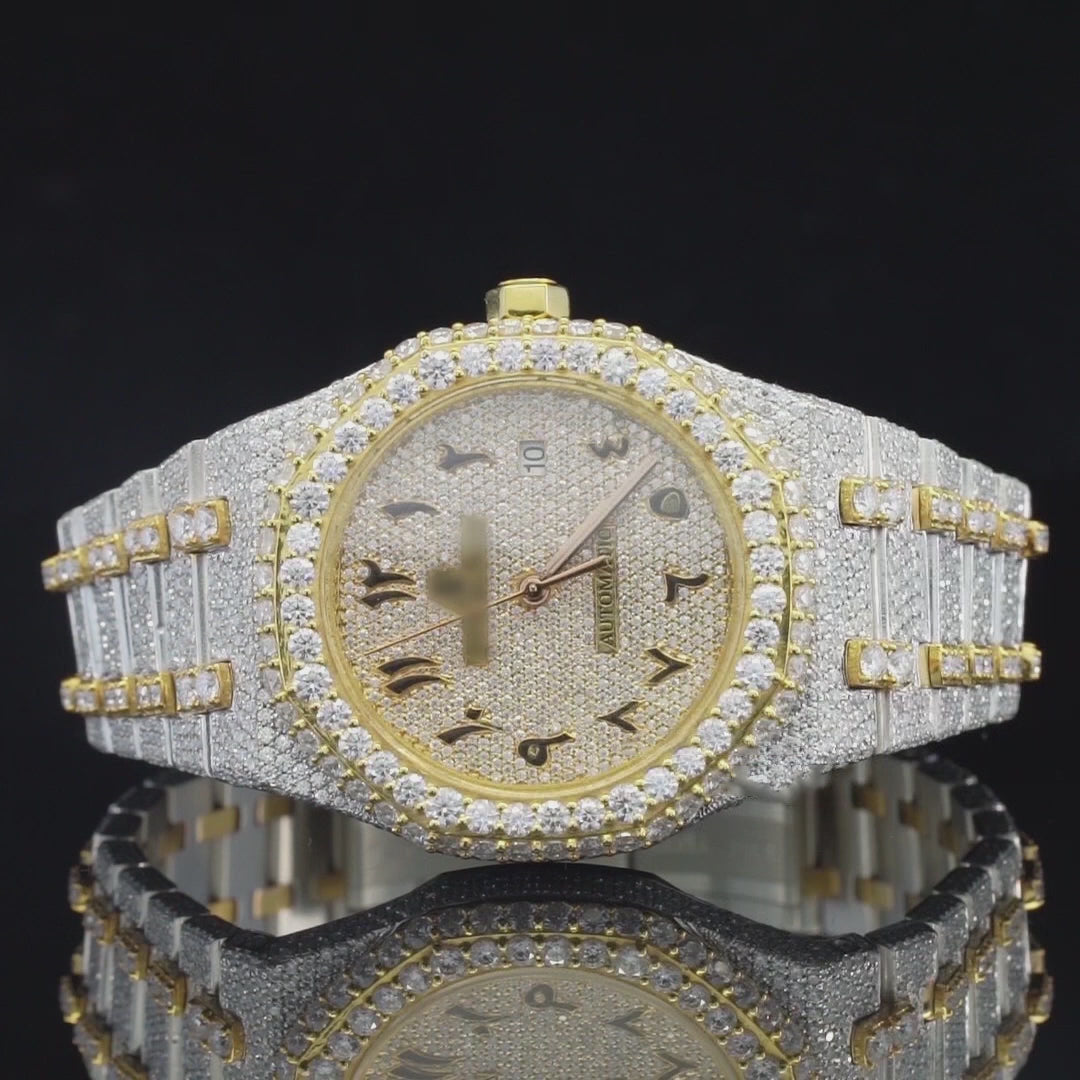 Luxury Moissanite Watch โ Iced-Out, Arabic Numerals, Automatic Movement, Premium Bling Timepiece for Men