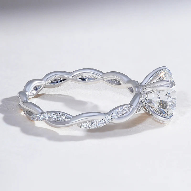 Petite Twisted Vine Moissanite Engagement Ring – Round Cut Promise Ring for Women in 925 Sterling Silver