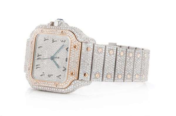 VVS Diamond Menโs Watch - Stainless Steel White & Rose Gold Plated Arabic Watch for Men, Perfect Birthday Gift