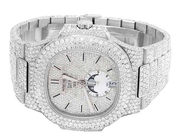 Round VVS Moissanite Diamond Menโs Automatic Watch, White Gold Plated, Iced Out Hip Hop Bling โ Luxury Birthday Gift for Him
