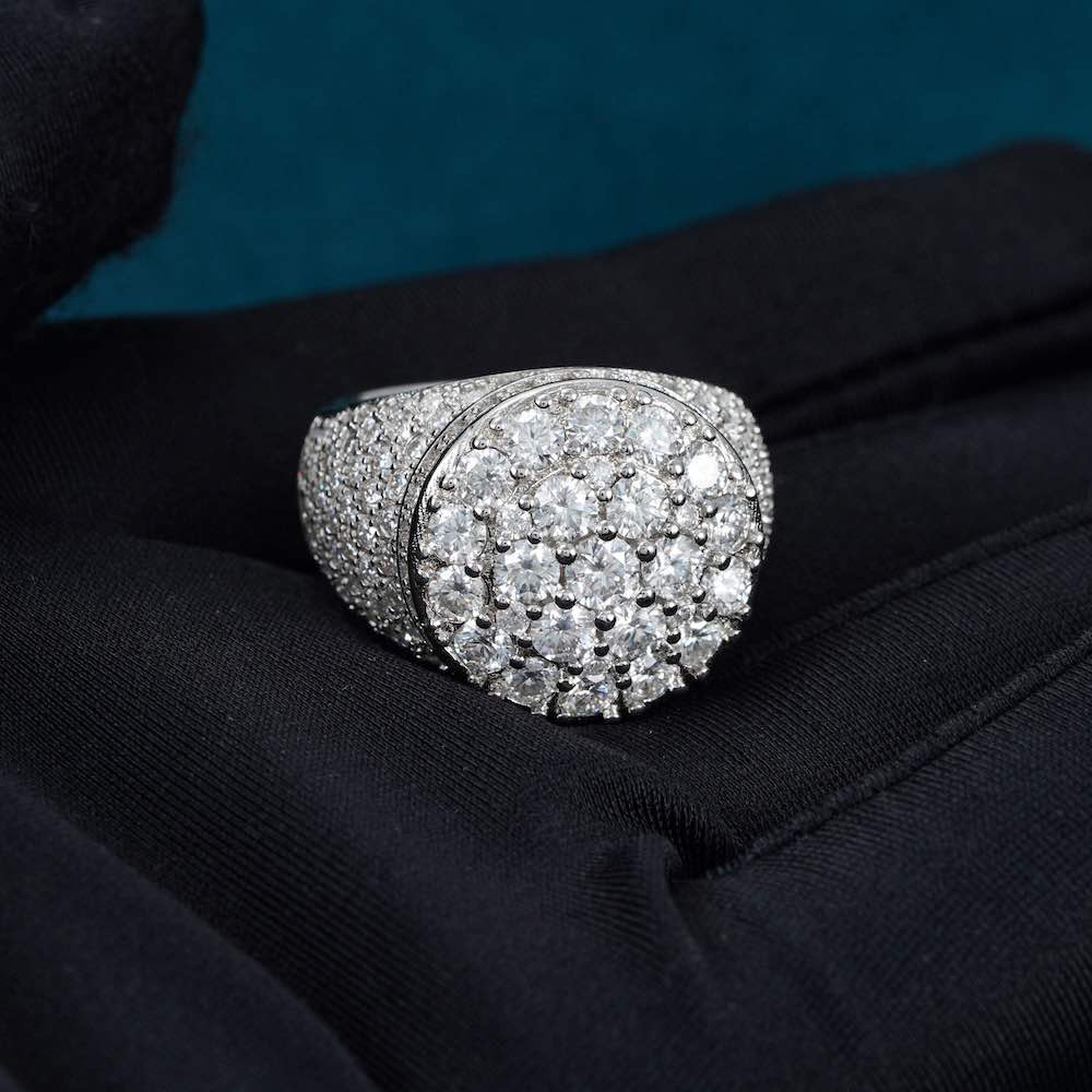 Moissanite Prong Dome Ring – Iced Out VVS D-Color 925 Sterling Silver Bubble Band Statement Ring for Men & Women"