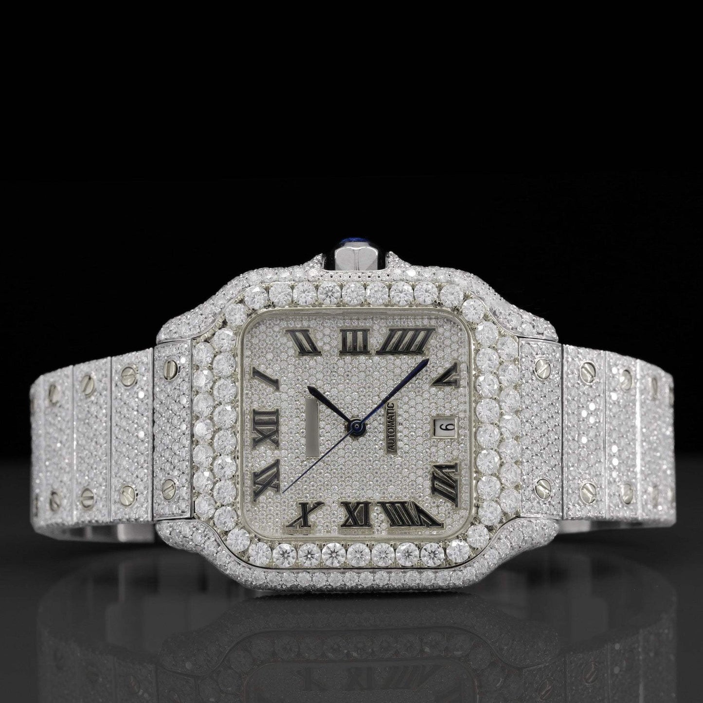 Elegant Moissanite Watch – Iced-Out Roman Numerals, Automatic Movement, Luxury Timepiece for Men with Ultimate Shine