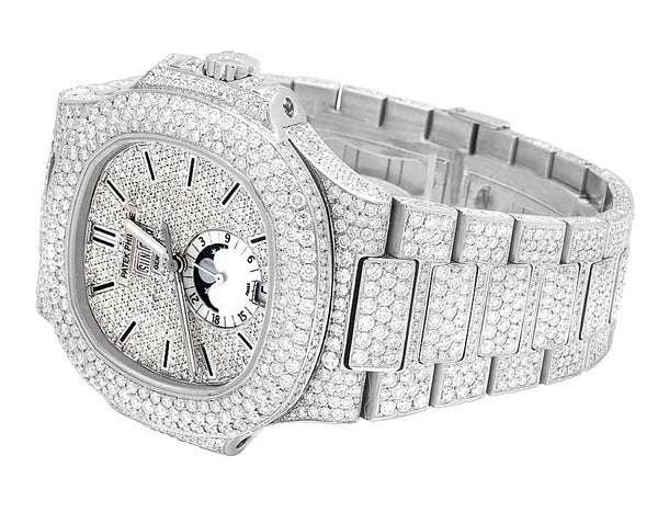 Round VVS Moissanite Diamond Menโs Automatic Watch, White Gold Plated, Iced Out Hip Hop Bling โ Luxury Birthday Gift for Him