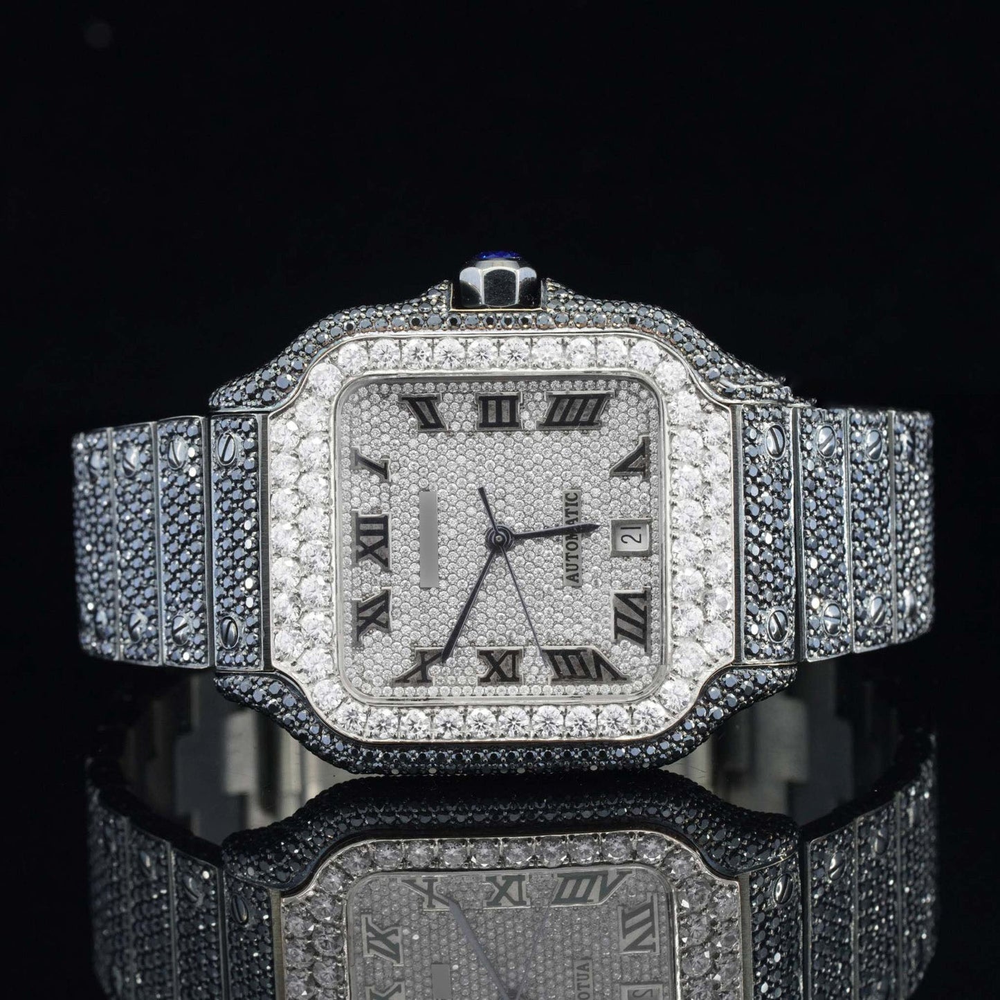 Fantastic Fully Iced-Out Moissanite Watch – Black Automatic Luxury Timepiece with Ultimate Shine & Style