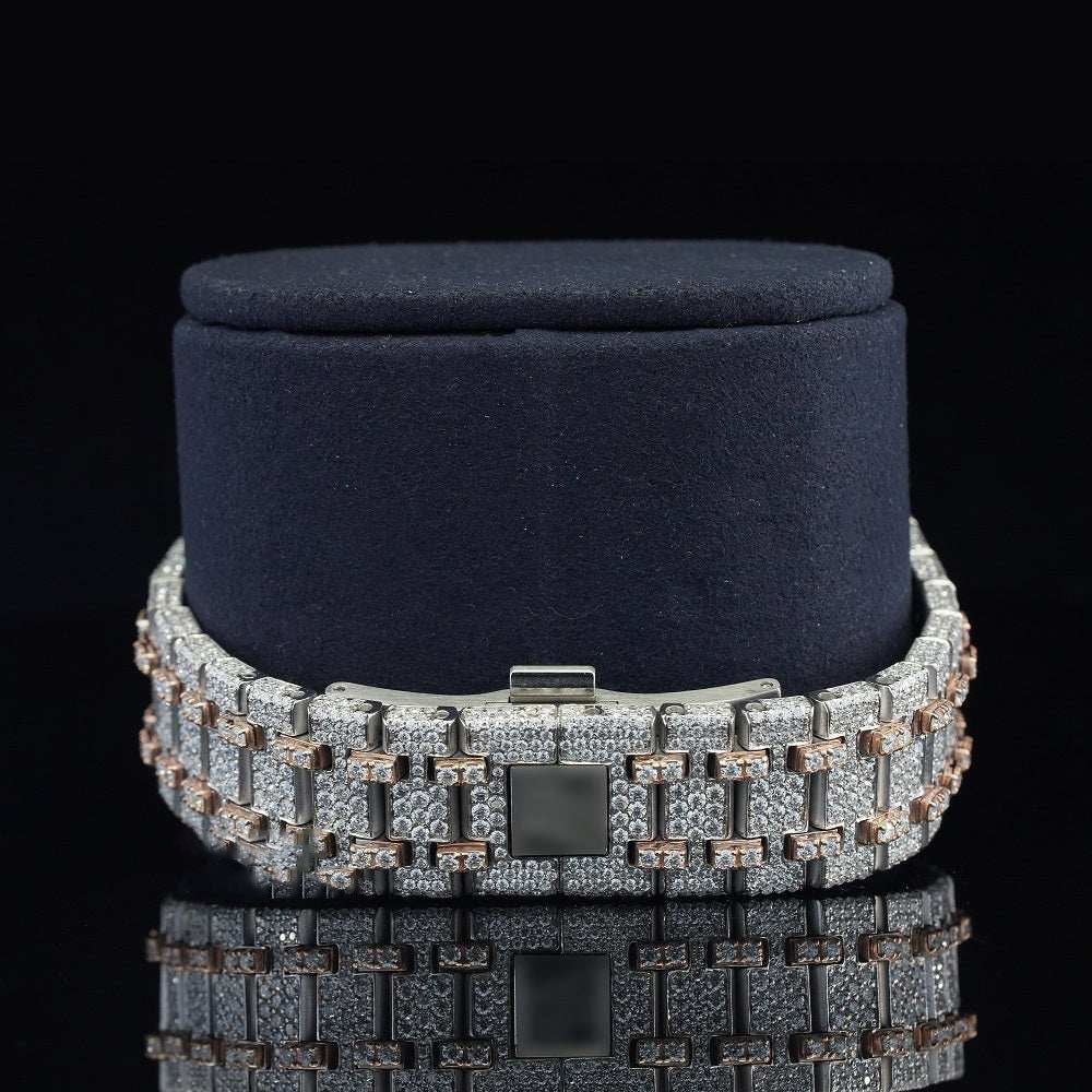 Moissanite Diamond Iced-Out Blue Dial Skeleton Watch โ Automatic Luxury Timepiece for Men with Ultimate Shine & Bold Style