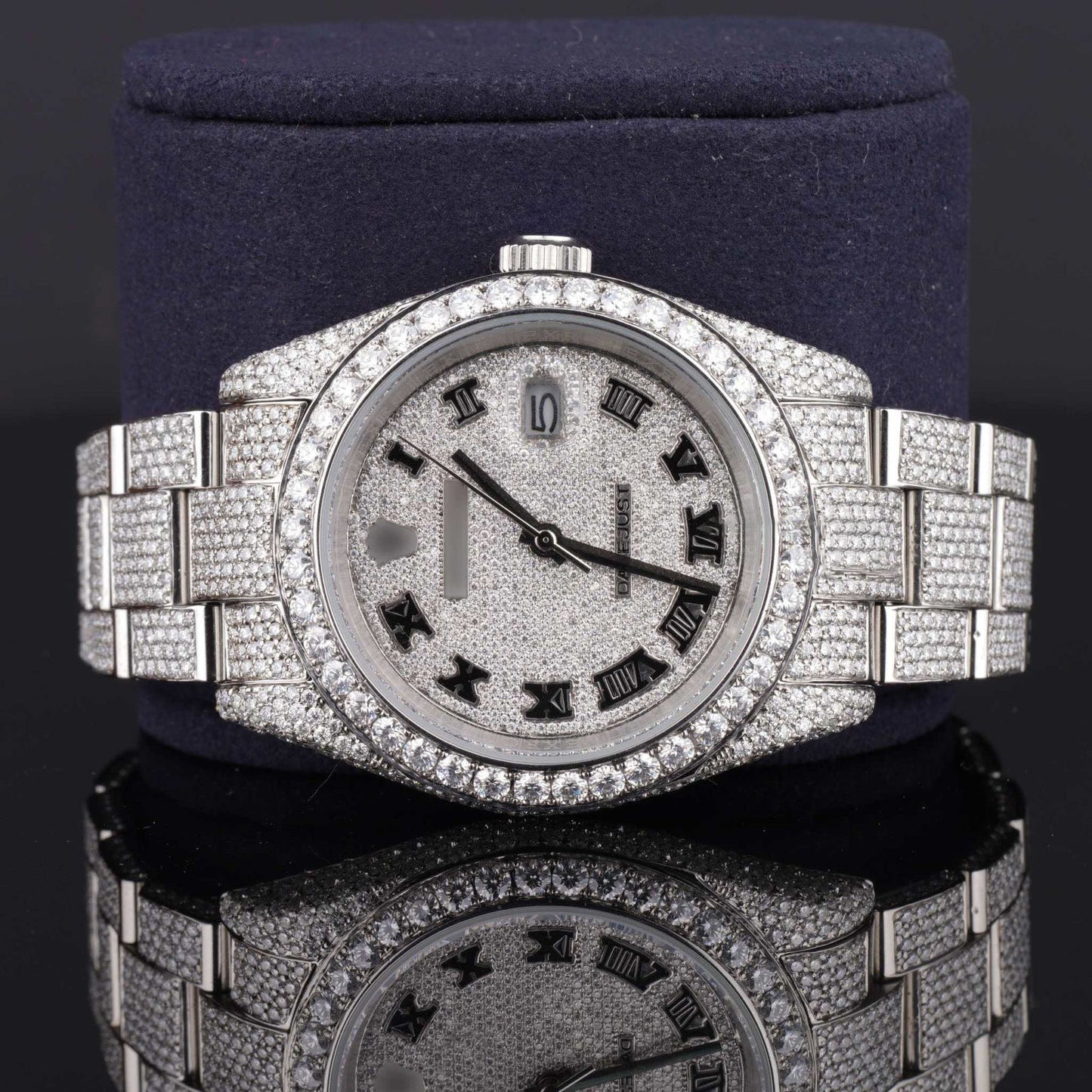 Iced-Out Bling Blang Hip-Hop Moissanite Watch – Roman Dial Automatic Luxury Timepiece for Men