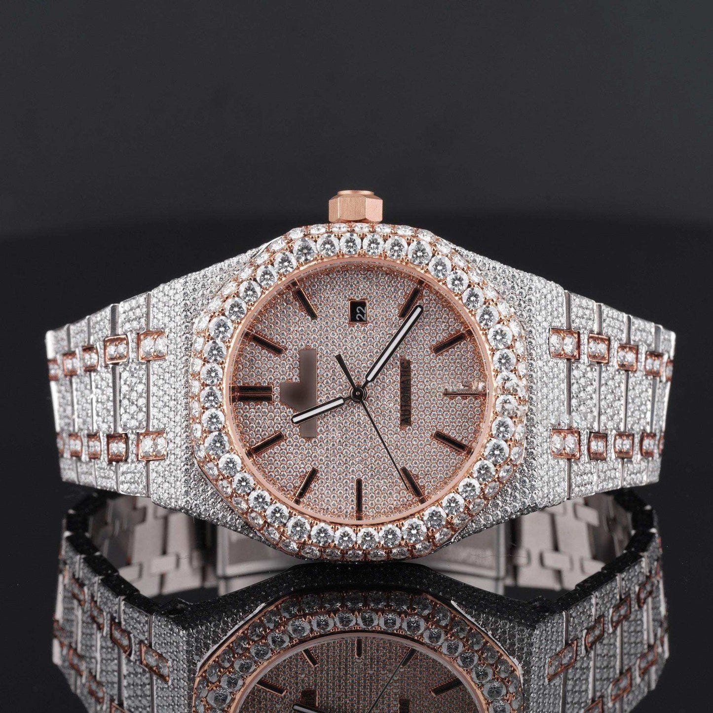 Classic Moissanite Diamond Iced-Out Bust Down Automatic Watch โ Rose, White & Yellow Gold Plated Luxury Timepiece