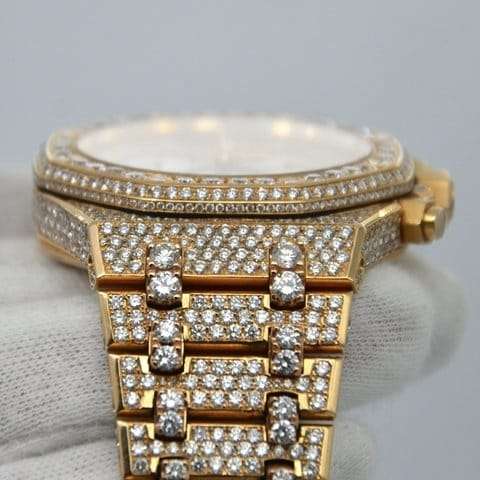 Classic Moissanite Diamond Iced Out Bust Down Automatic Watch, Rose Gold Plated 42mm Menโs Chronograph