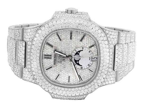 Round VVS Moissanite Diamond Menโs Automatic Watch, White Gold Plated, Iced Out Hip Hop Bling โ Luxury Birthday Gift for Him