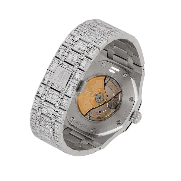 Full Iced Out VVS Baguette Moissanite Diamond Men's Watch, Stainless Steel White Gold Plated 42mm โ Luxury Chronograph